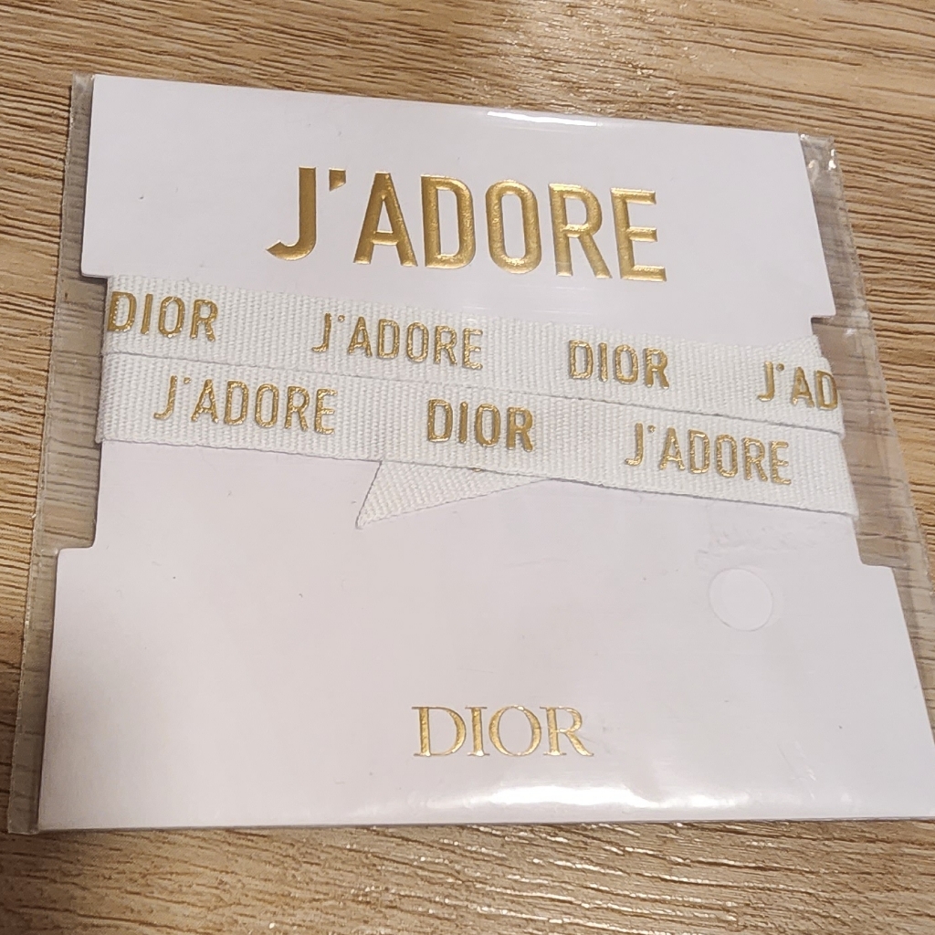 Dior Jadore White Ribbon Cloth Bracelet Hand Band With Gold Logo Gift Authentic